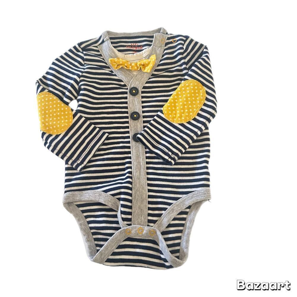 Cat & Jack Striped Long Sleeve Faux Button Down Bodysuit 12M